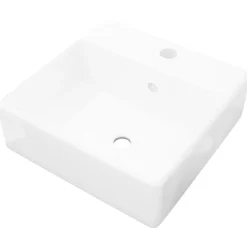vidaXL Lavabo lujoso cuadrado cerámica orificio de grifo 41x41 cm Blanco Outlet