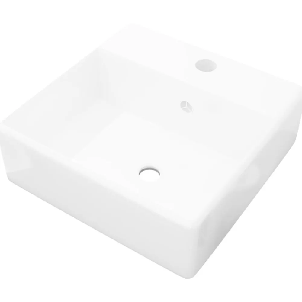vidaXL Lavabo lujoso cuadrado cerámica orificio de grifo 41x41 cm Blanco Outlet