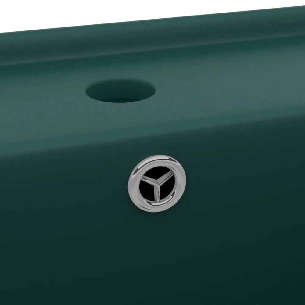 vidaXL Lavabo lujoso cuadrado rebosadero cerámica verde oscuro 41x41cm verde oscuro mate Outlet