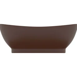 vidaXL Fontanería-Lavabo lujoso ovalado rebosadero cerámica marrón oscuro mate