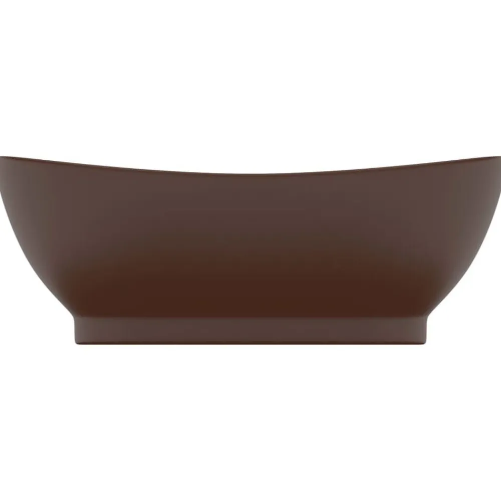 vidaXL Fontanería-Lavabo lujoso ovalado rebosadero cerámica marrón oscuro mate