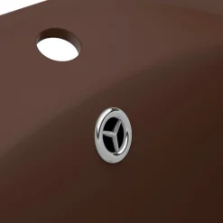 vidaXL Fontanería-Lavabo lujoso ovalado rebosadero cerámica marrón oscuro mate