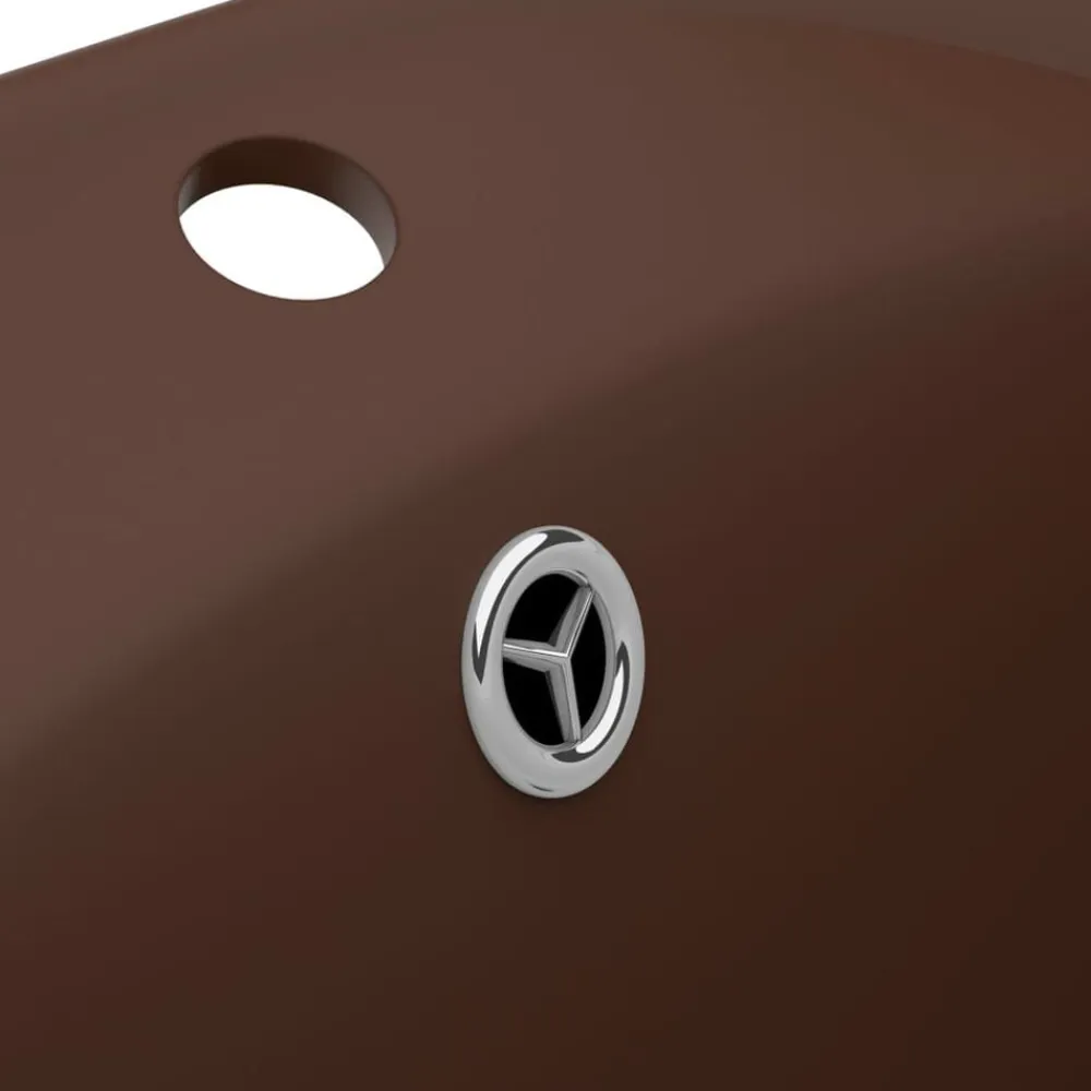vidaXL Fontanería-Lavabo lujoso ovalado rebosadero cerámica marrón oscuro mate