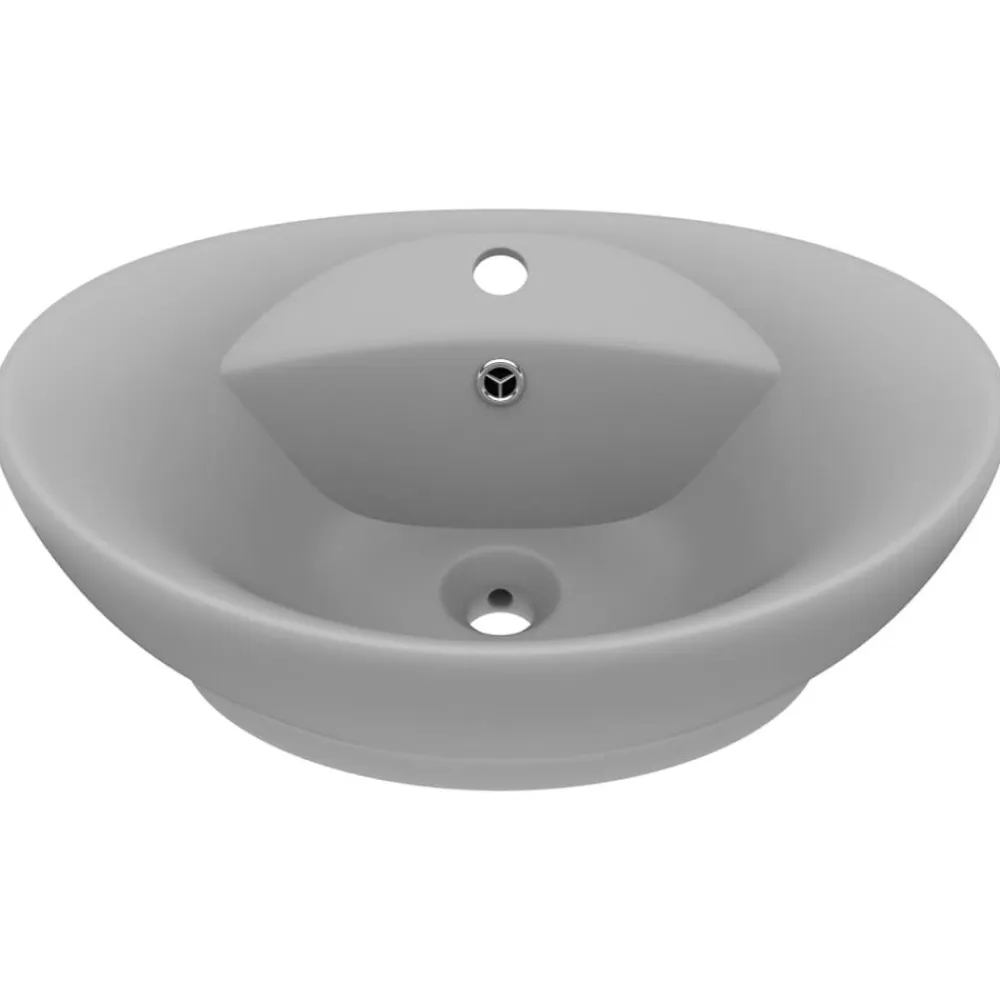 vidaXL Lavabo lujoso ovalado con rebosadero cerámica gris claro mate Clearance