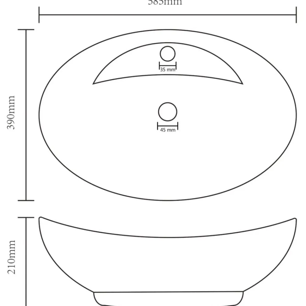 vidaXL Lavabo lujoso ovalado con rebosadero cerámica gris claro mate Clearance