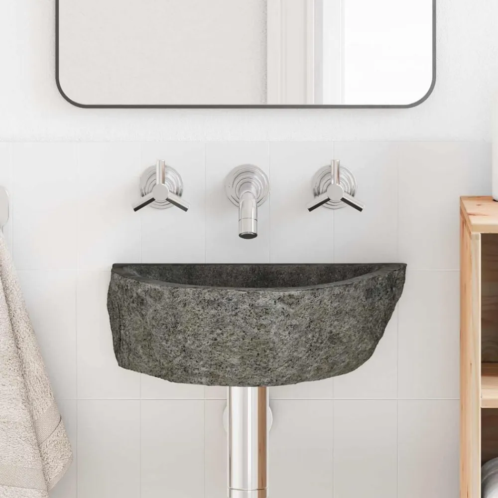 vidaXL Fontanería-Lavabo montado en la pared Gris 37 x 30 x 12 cm Piedra de río