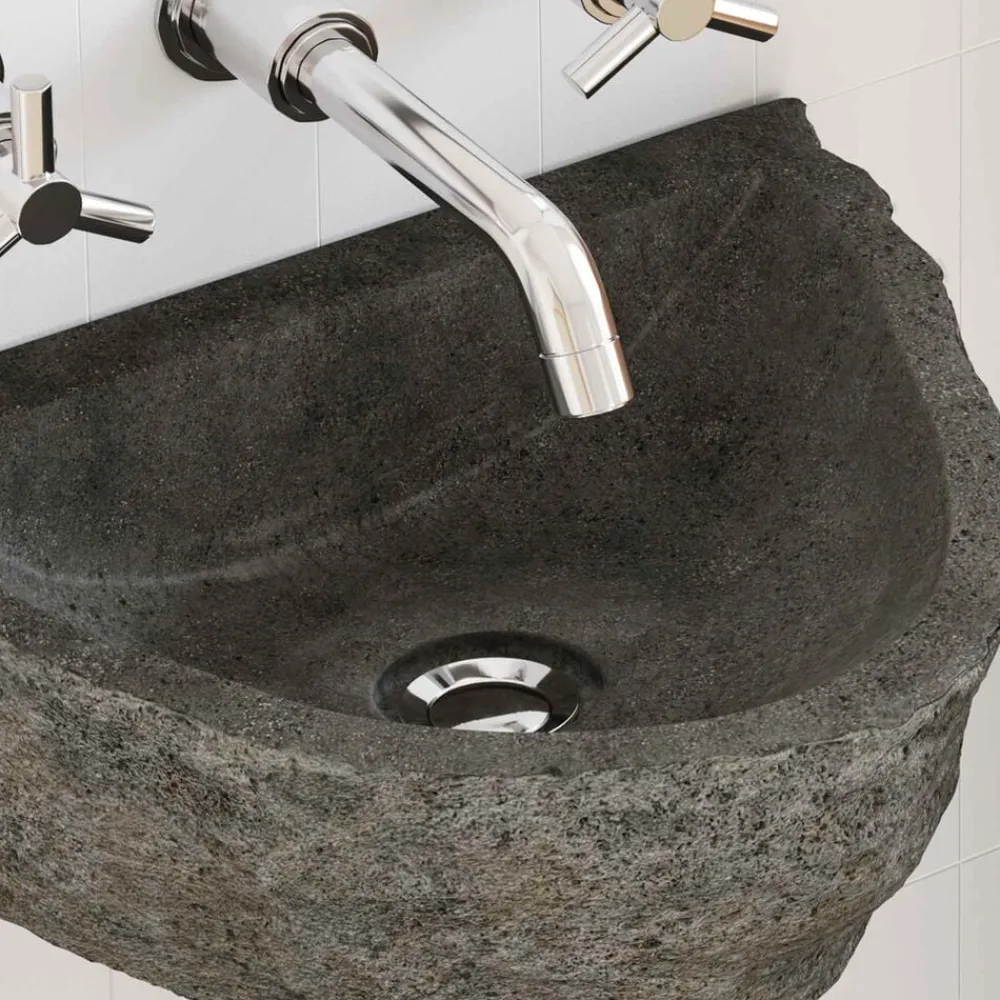 vidaXL Fontanería-Lavabo montado en la pared Gris 37 x 30 x 12 cm Piedra de río