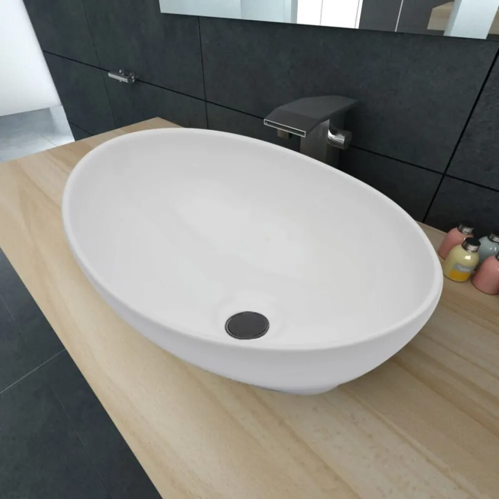 vidaXL Lavabo ovalado de cerámica 40x33 cm Blanco New