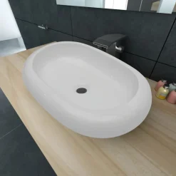 vidaXL Fontanería-Lavabo ovalado de cerámica 63x42 cm