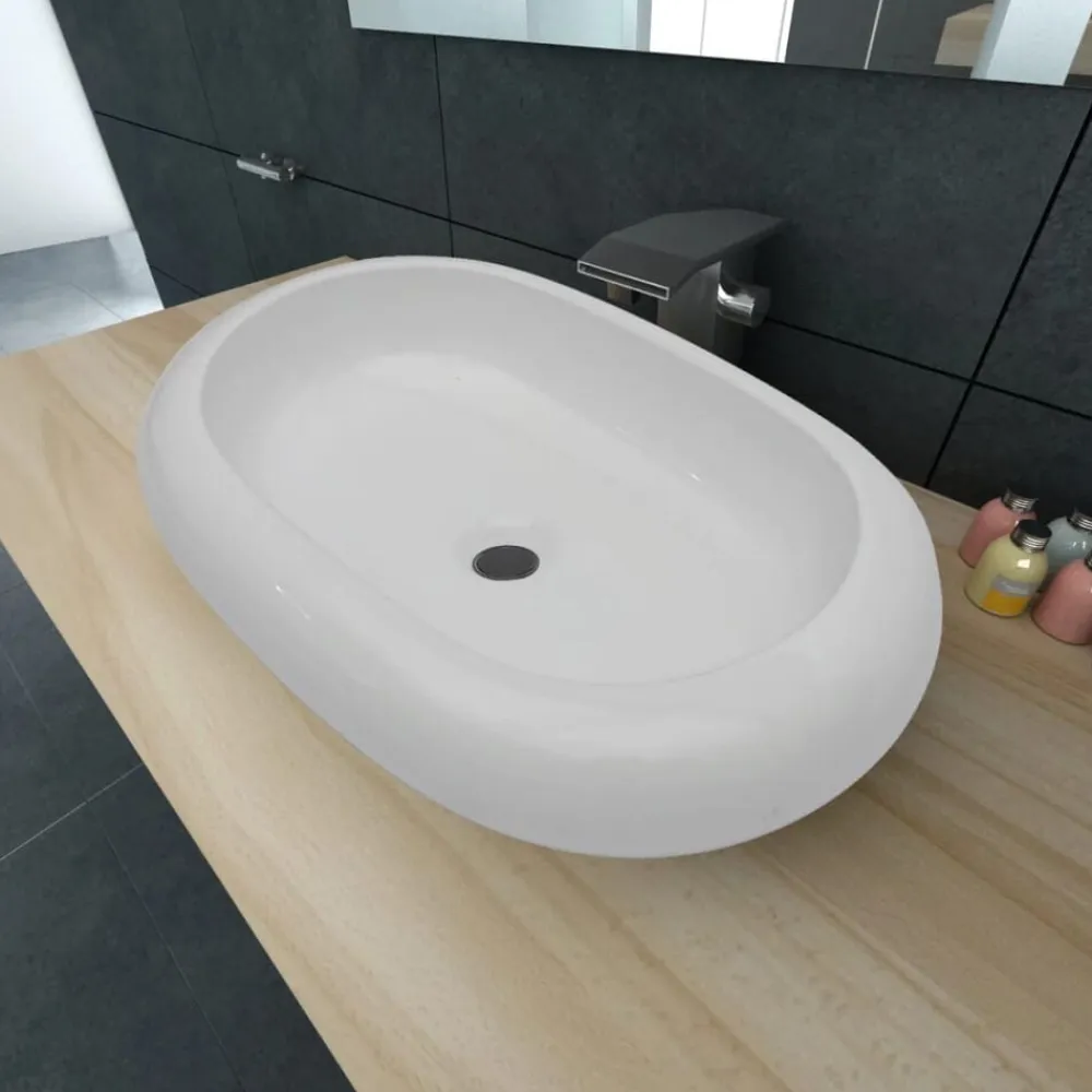 vidaXL Fontanería-Lavabo ovalado de cerámica 63x42 cm