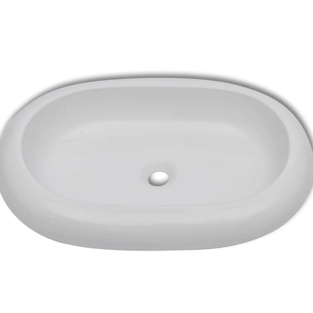 vidaXL Fontanería-Lavabo ovalado de cerámica 63x42 cm