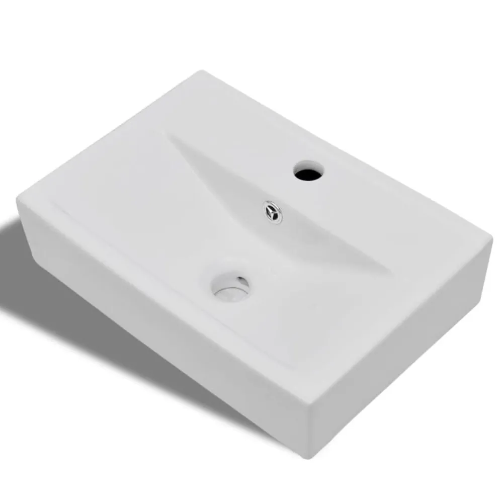 vidaXL Fontanería-Lavabo rectangular de cerámica hueco de grifo/desagüe