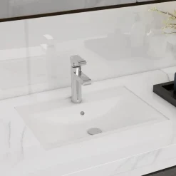 vidaXL Fontanería-Lavabo rectangular de cerámica hueco de grifo/desagüe