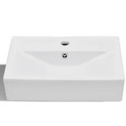 vidaXL Fontanería-Lavabo rectangular de cerámica hueco de grifo/desagüe