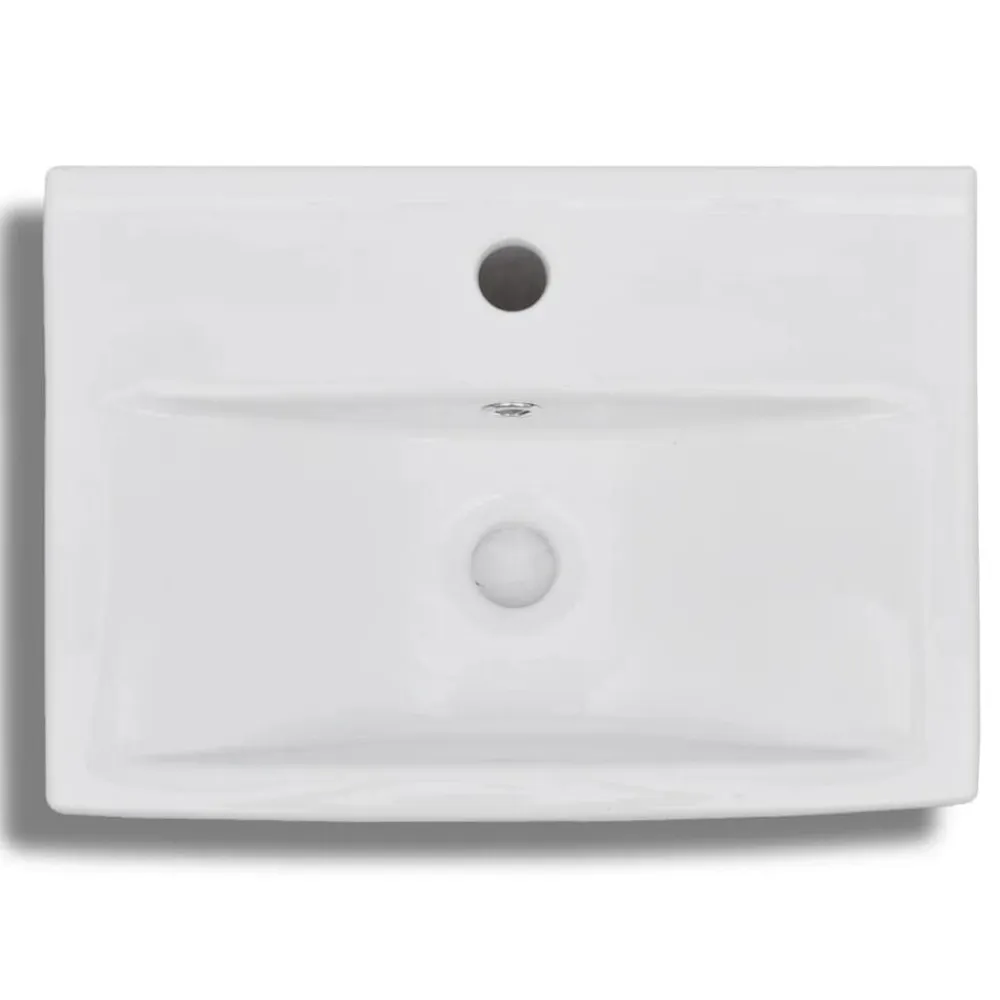 vidaXL Fontanería-Lavabo rectangular de cerámica hueco de grifo/desagüe