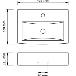 vidaXL Fontanería-Lavabo rectangular de cerámica hueco de grifo/desagüe