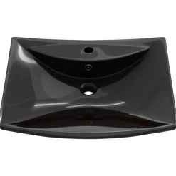 vidaXL Lavabo rectangular cerámica orificio de grifo y desagüe Negro Clearance