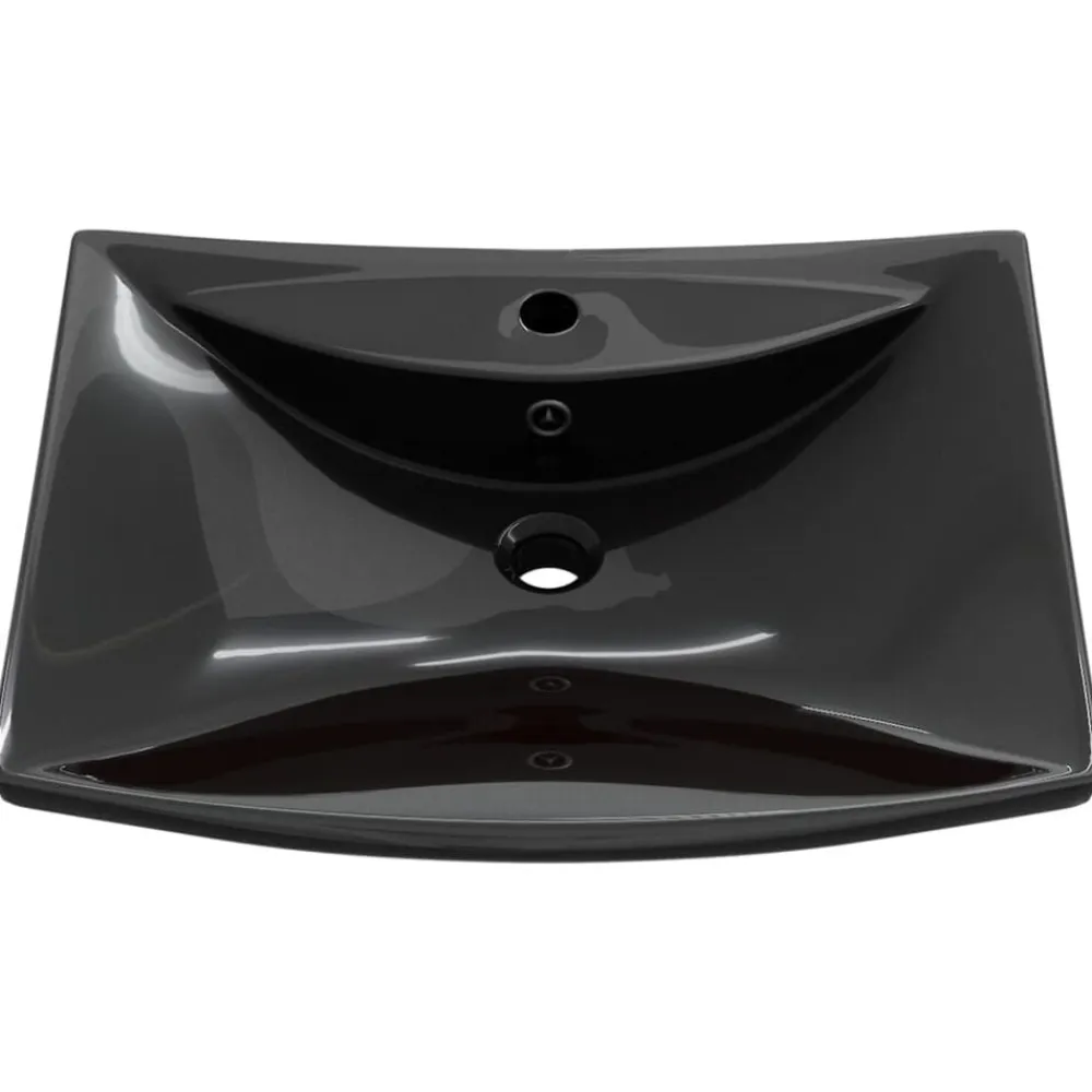 vidaXL Lavabo rectangular cerámica orificio de grifo y desagüe Negro Clearance