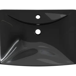vidaXL Lavabo rectangular cerámica orificio de grifo y desagüe Negro Clearance