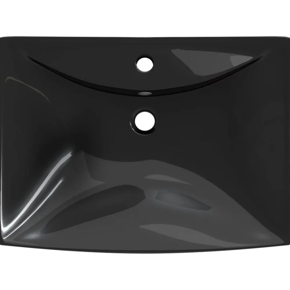 vidaXL Lavabo rectangular cerámica orificio de grifo y desagüe Negro Clearance
