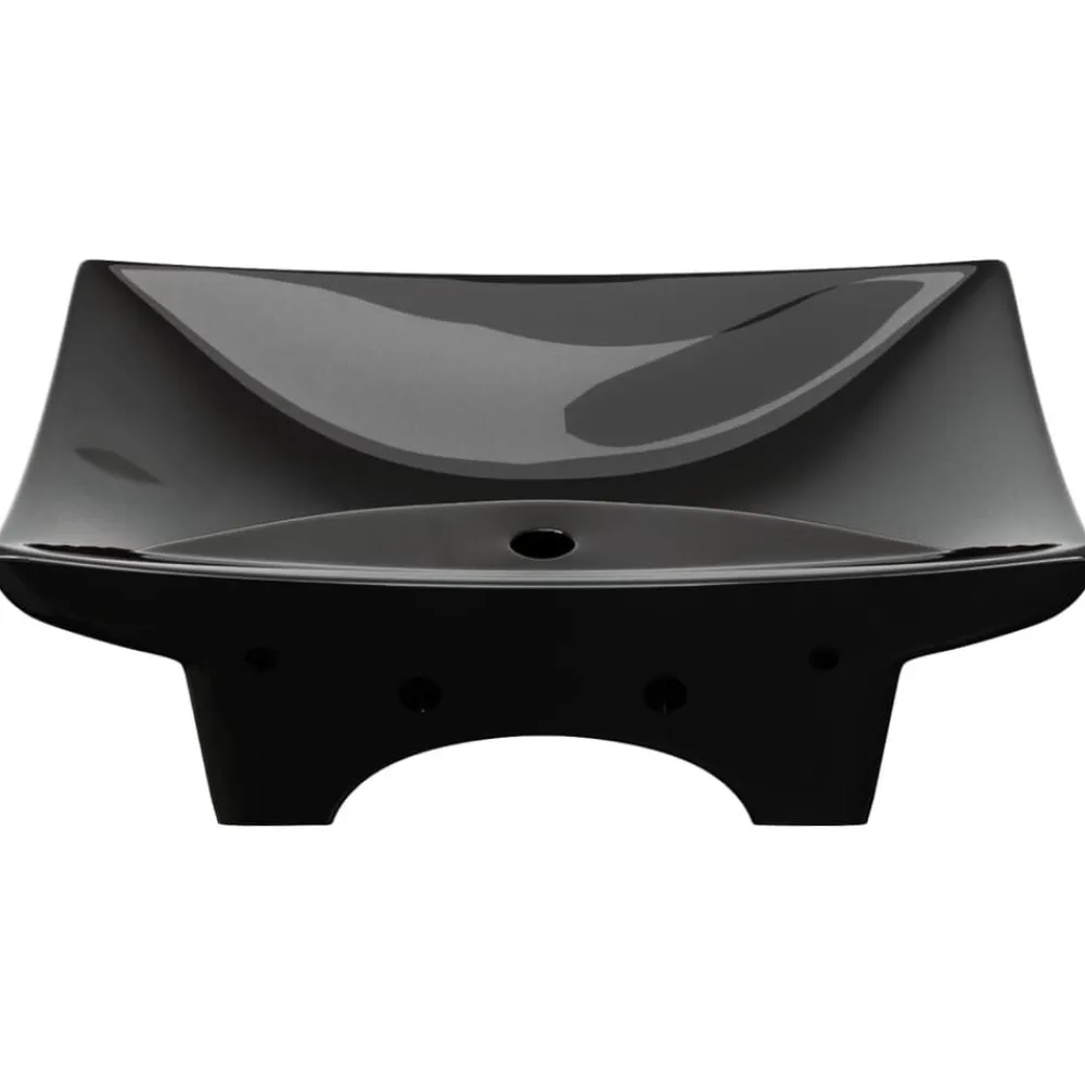 vidaXL Lavabo rectangular cerámica orificio de grifo y desagüe Negro Clearance