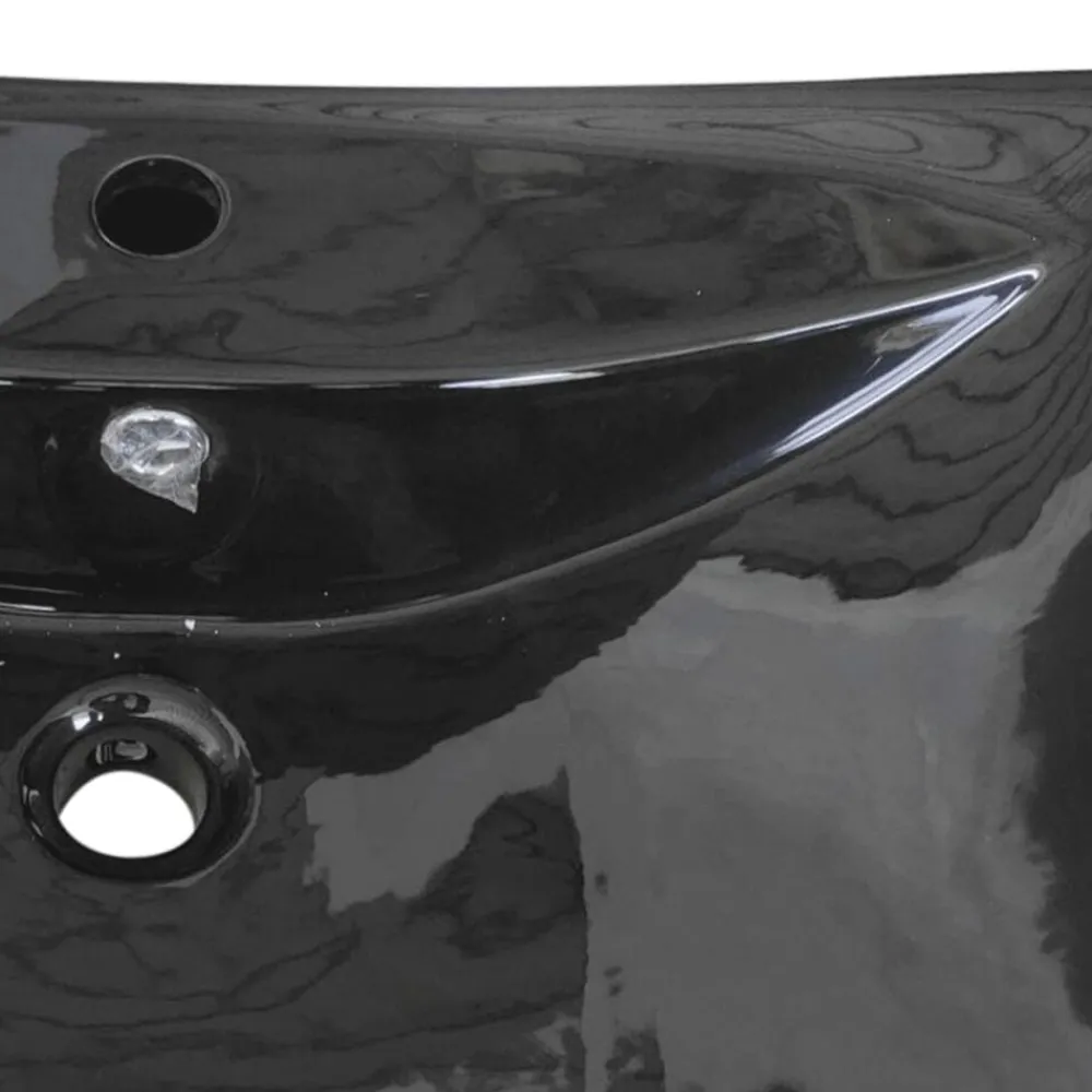 vidaXL Lavabo rectangular cerámica orificio de grifo y desagüe Negro Clearance