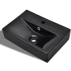 vidaXL Lavabo rectangular de cerámica hueco de grifo/desagüe Negro New