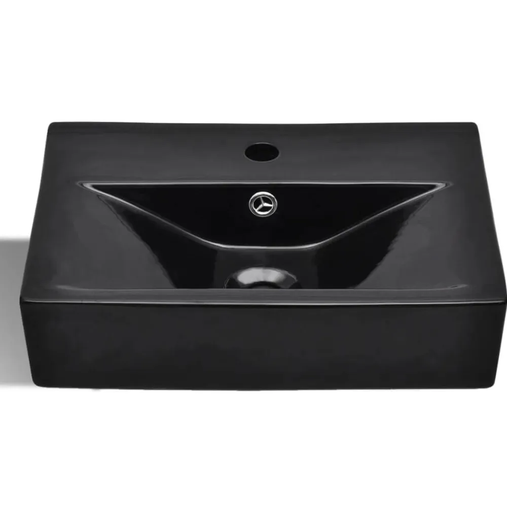 vidaXL Lavabo rectangular de cerámica hueco de grifo/desagüe Negro New