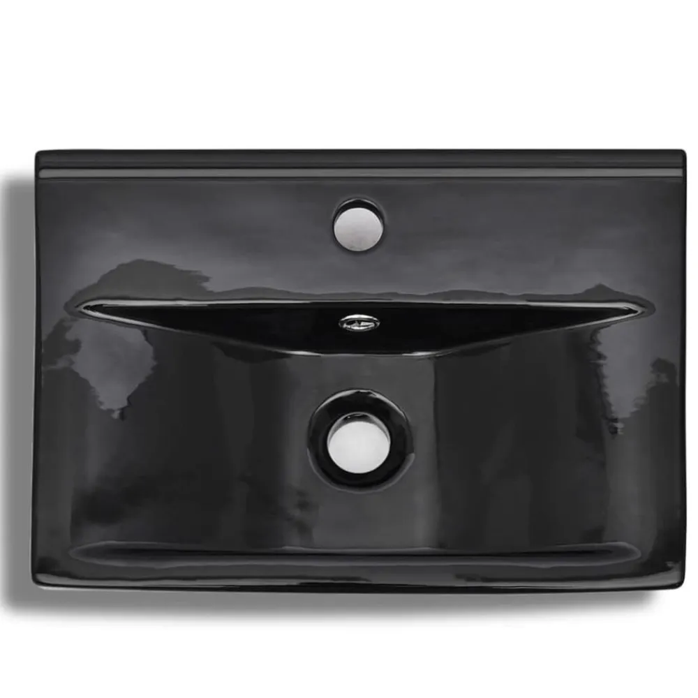 vidaXL Lavabo rectangular de cerámica hueco de grifo/desagüe Negro New