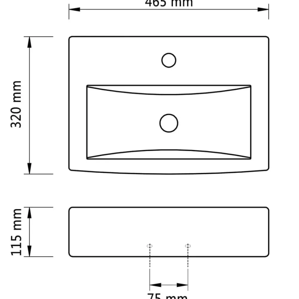vidaXL Lavabo rectangular de cerámica hueco de grifo/desagüe Negro New