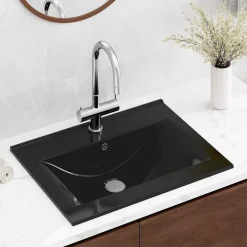 vidaXL Lavabo rectangular cerámica orificio de grifo 60x46 cm Negro New