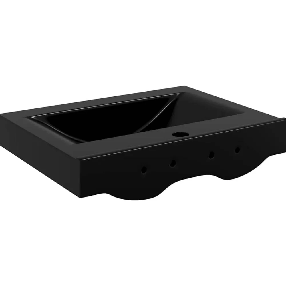 vidaXL Lavabo rectangular cerámica orificio de grifo 60x46 cm Negro New
