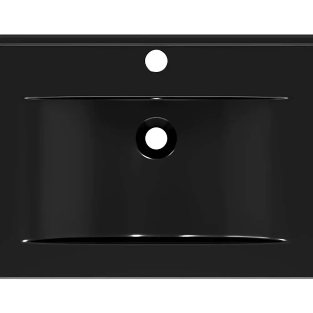 vidaXL Lavabo rectangular cerámica orificio de grifo 60x46 cm Negro New