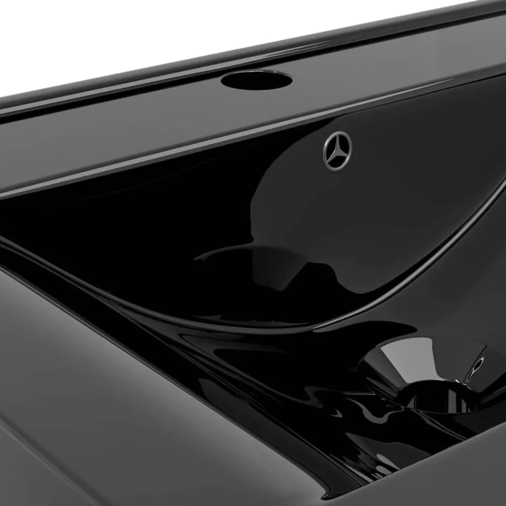 vidaXL Lavabo rectangular cerámica orificio de grifo 60x46 cm Negro New