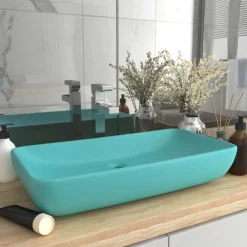 vidaXL Lavabo rectangular de lujo cerámica 71x38 cm verde claro mate New