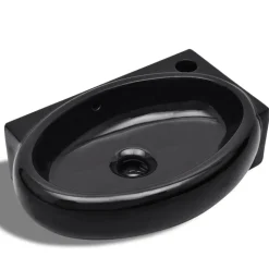 vidaXL Lavabo redondo de cerámica con orificio de grifo/desagüe Negro Hot