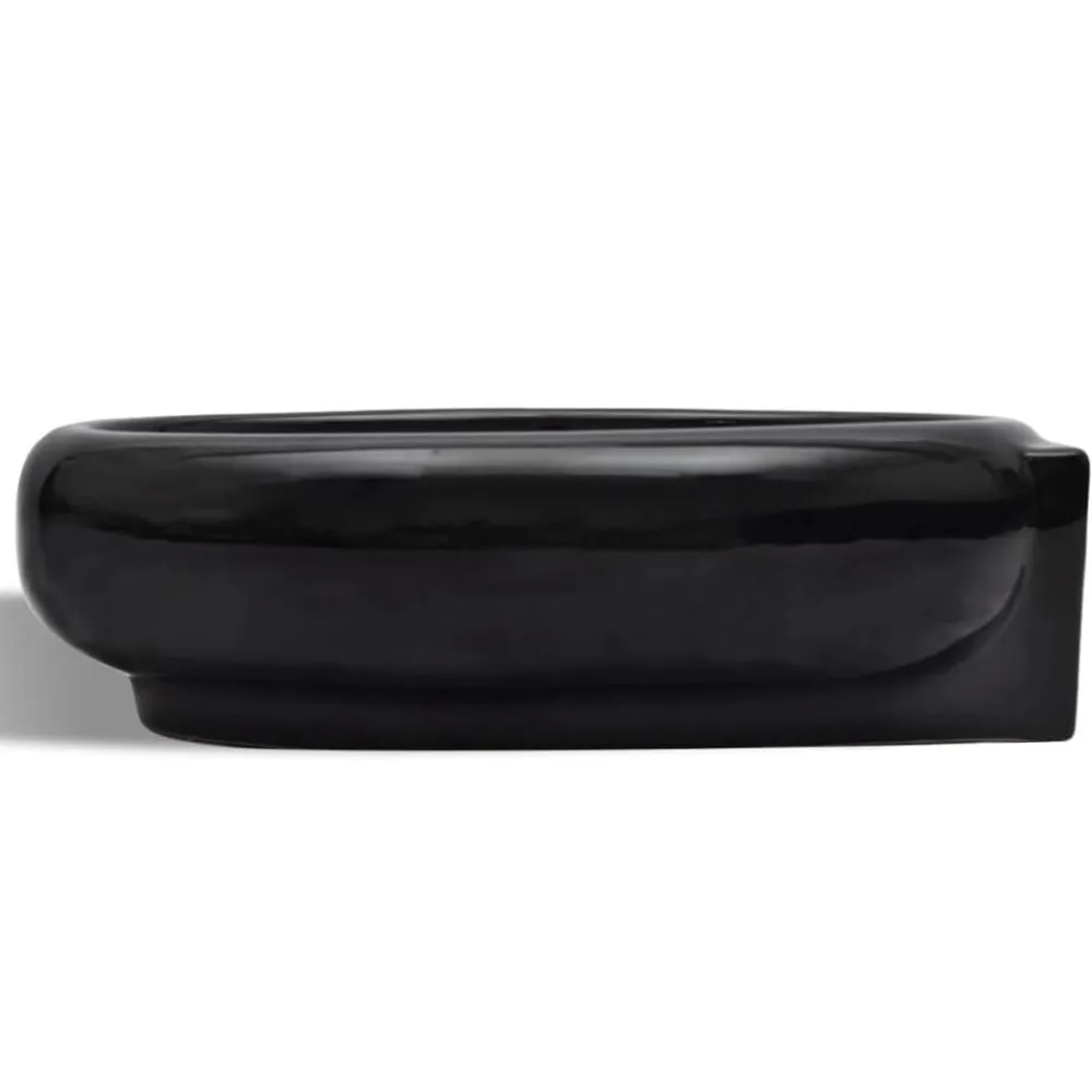 vidaXL Lavabo redondo de cerámica con orificio de grifo/desagüe Negro Hot