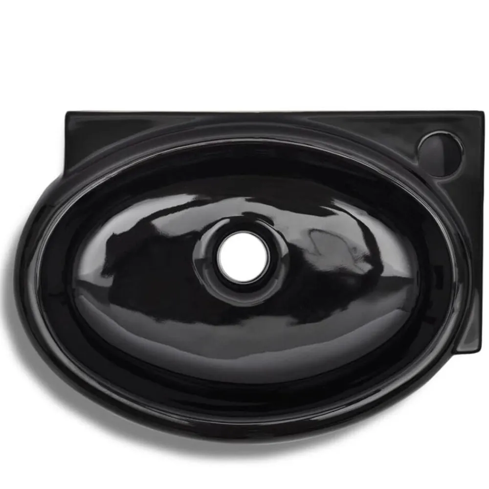 vidaXL Lavabo redondo de cerámica con orificio de grifo/desagüe Negro Hot