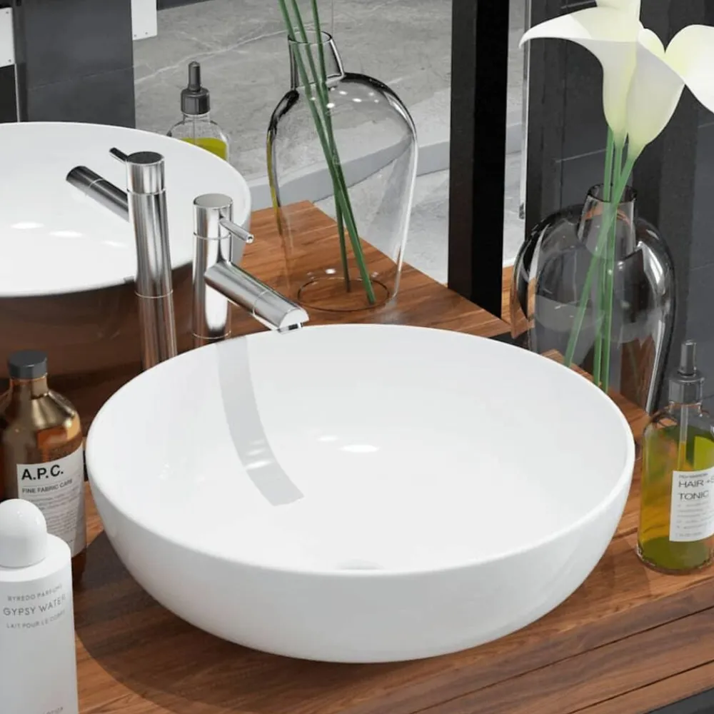 vidaXL Lavabo redondo de cerámica 41,5x13,5 cm Blanco New