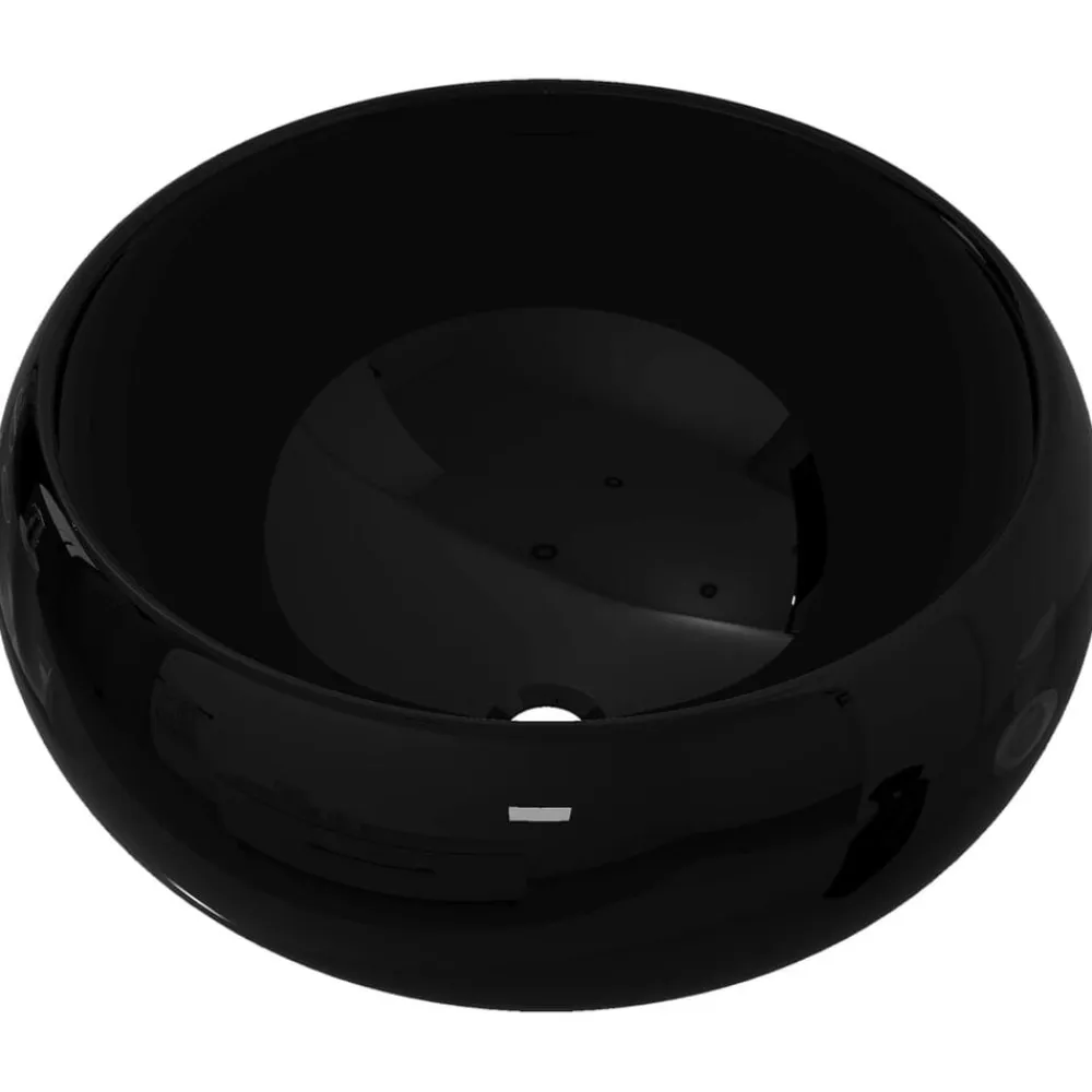 vidaXL Lavabo redondo de cerámica 40x15 cm Negro Discount