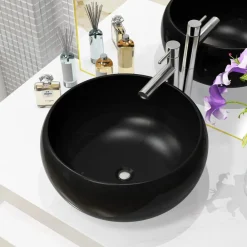 vidaXL Lavabo redondo de cerámica 40x15 cm Negro Discount