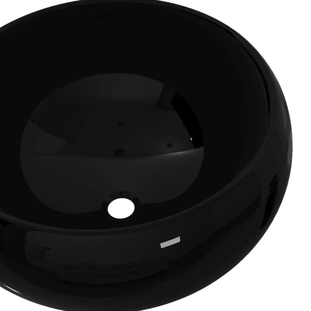 vidaXL Lavabo redondo de cerámica 40x15 cm Negro Discount