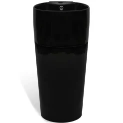 vidaXL Fontanería-Lavabo redondo de cerámica con orificio de grifo/desagüe negr