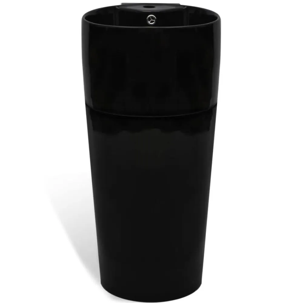 vidaXL Fontanería-Lavabo redondo de cerámica con orificio de grifo/desagüe negr