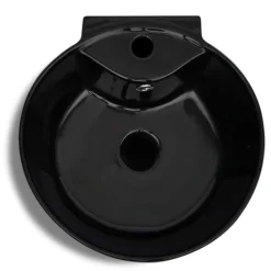 vidaXL Fontanería-Lavabo redondo de cerámica con orificio de grifo/desagüe negr