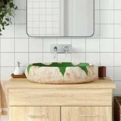 vidaXL Lavabo sobre encimera ovalado cerámica verde marrón 59x40x15 cm Marr&oacute;n y verde Online