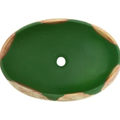 vidaXL Lavabo sobre encimera ovalado cerámica verde marrón 59x40x15 cm Marr&oacute;n y verde Online