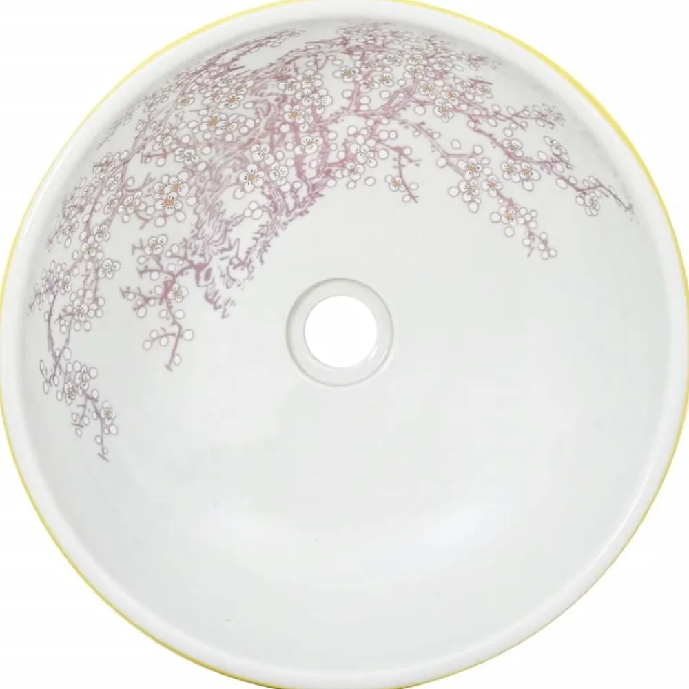 vidaXL Lavabo sobre encimera redondo cerámica blanco Φ41x14cm Amarillo Hot