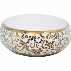 vidaXL Fontanería-Lavabo sobre encimera ovalado cerámica blanco dorado 59x40x15cm