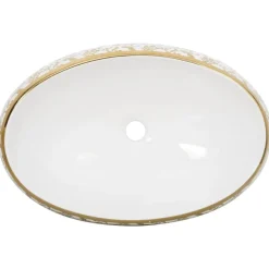 vidaXL Fontanería-Lavabo sobre encimera ovalado cerámica blanco dorado 59x40x15cm